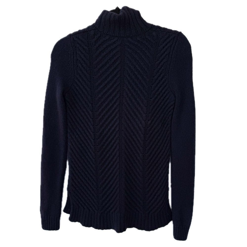Vince Mock Neck Navy Blue Yak Wool Cable Knit Sweater XXS